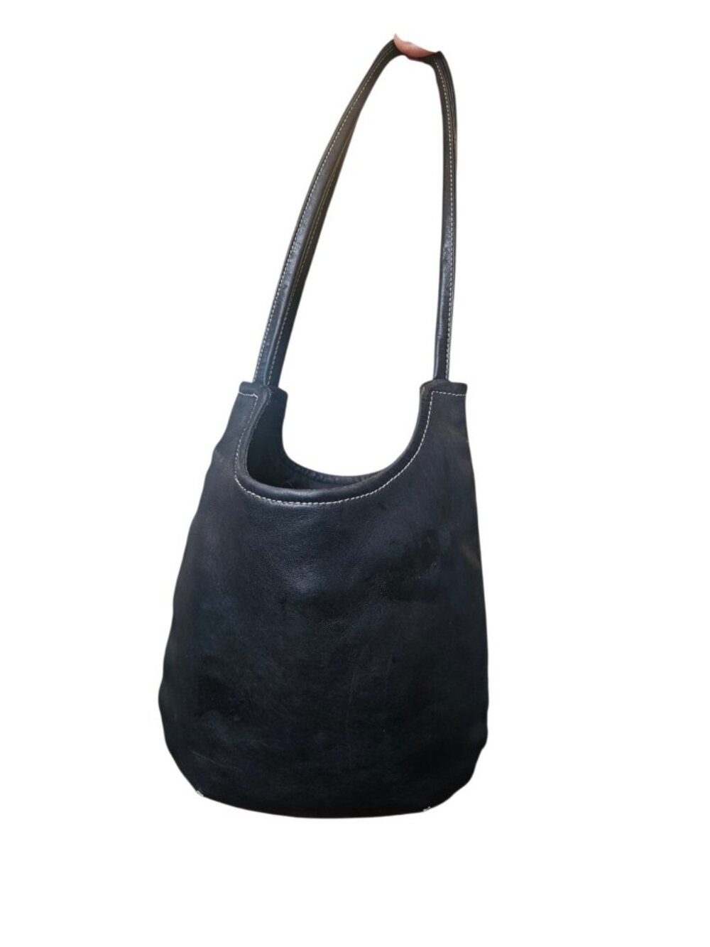 VTG Y2K HOBO International Black Leather Ergo‎ Shoulder Bag White Stitching